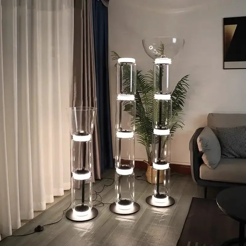 Modern glass led floor lamp for living room with glowing rings