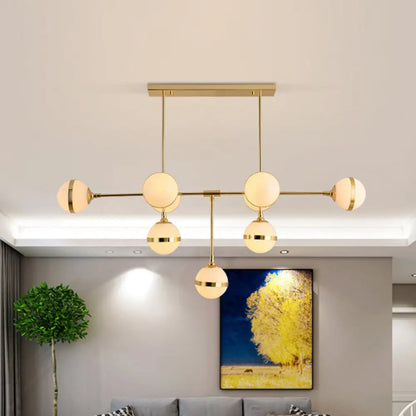 DecorBites™ Modern Glass Orb Chandelier with 9-Silver/Gold Finish Heads - Perfect Island Lighting for Restaurants & Hotels