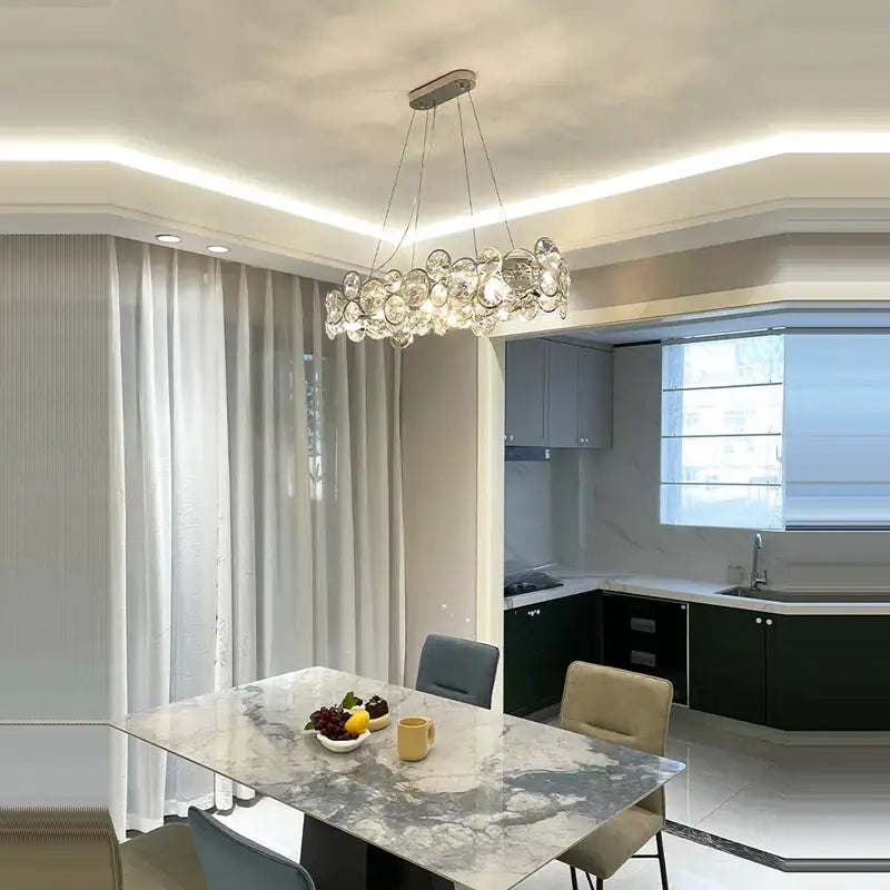Modern glass orb crystal magic ring pendant light living room