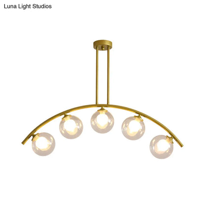 DecorBites™ Modern Glass Orb Island Pendant Light with Brass Arch Arm - 5 Bulbs - White/Clear Design for Dining Room