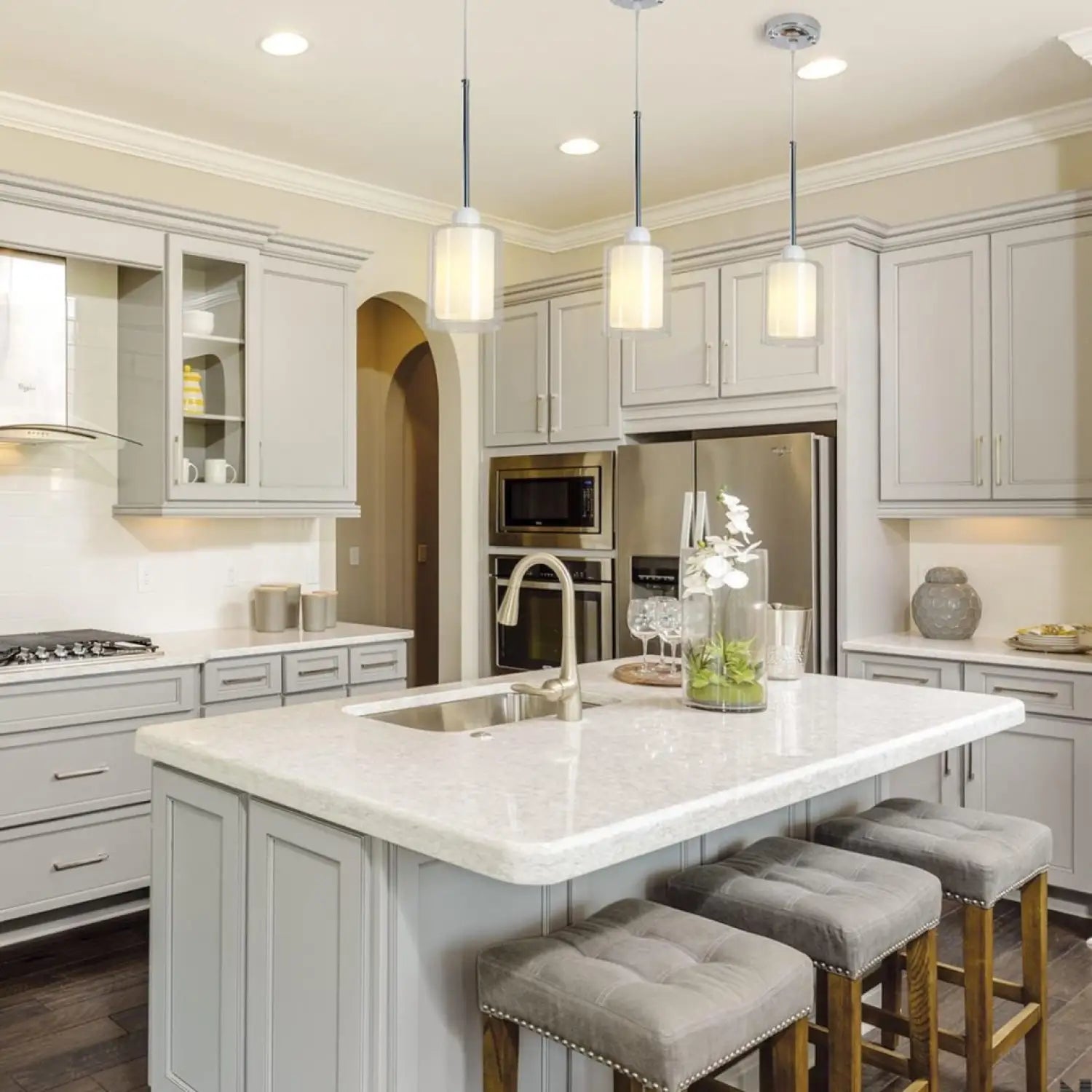 Modern Glass Pendant Light with Chrome Nickel Finish for Kitchen Island