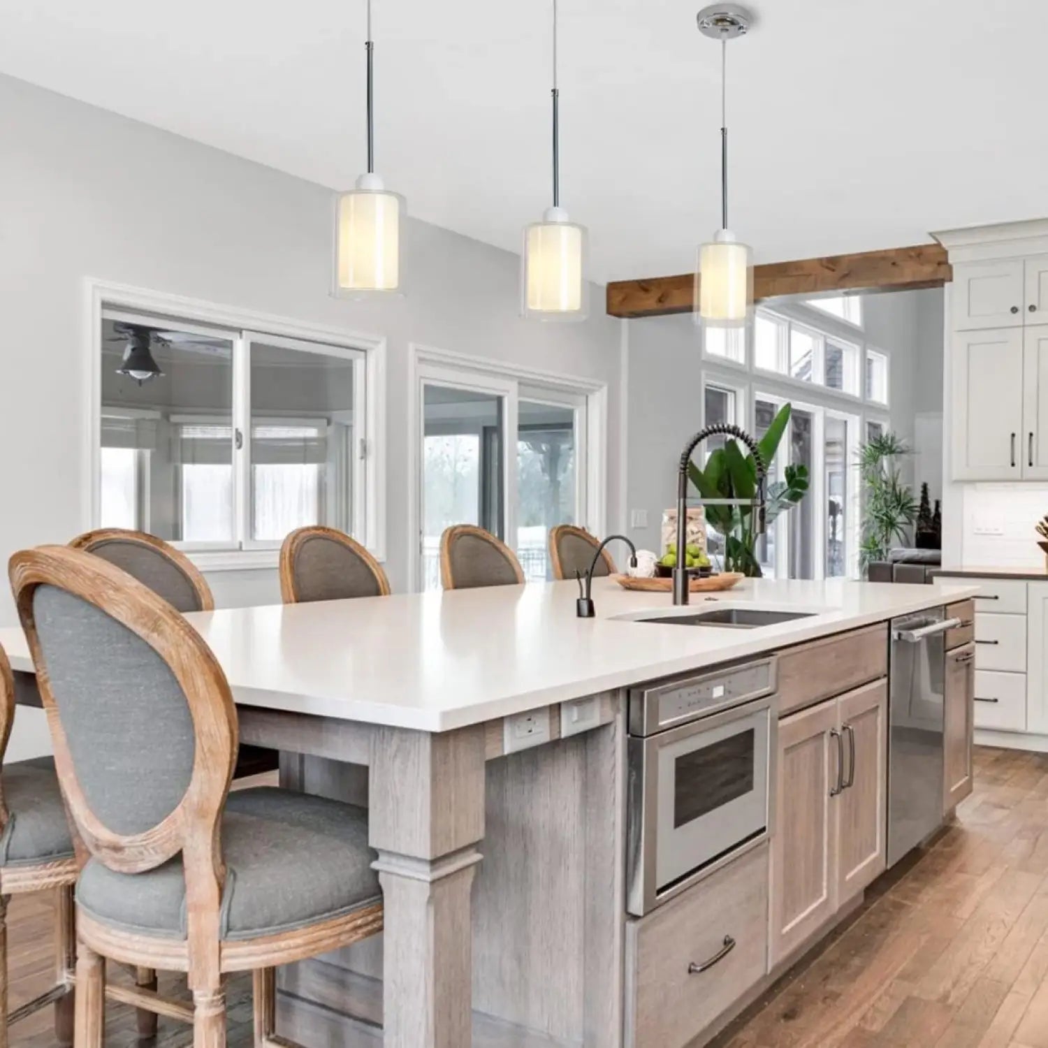 Modern Glass Pendant Light with Chrome Nickel Finish for Kitchen Island