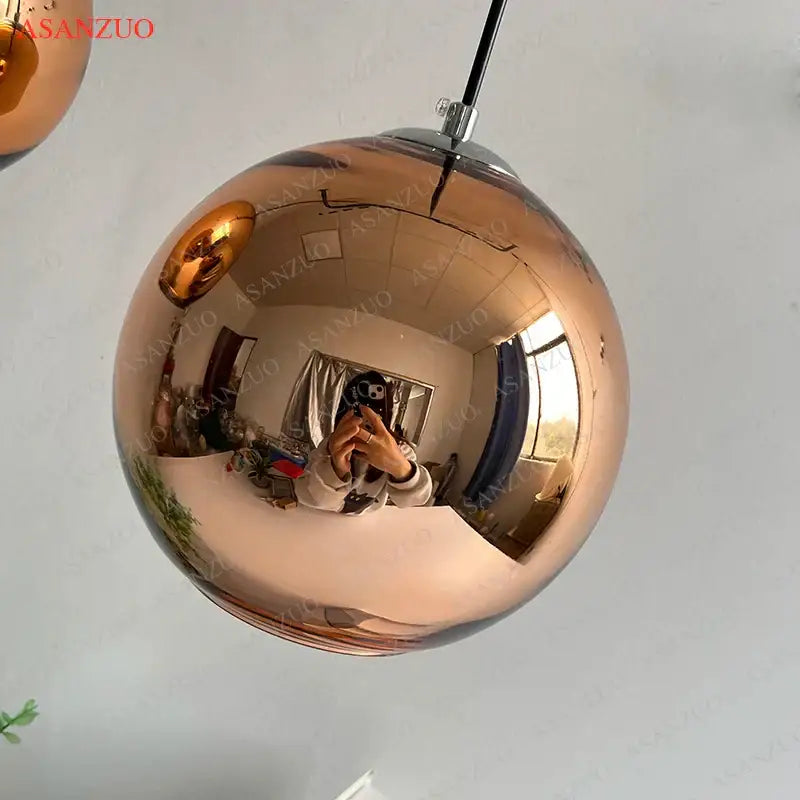 Modern glass pendant lights – kitchen round metallic hanging lamps