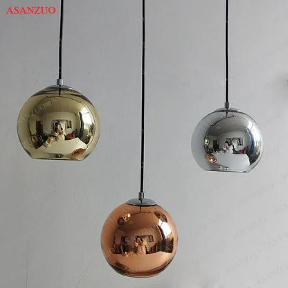 Modern glass pendant lights – kitchen round metallic hanging lamps