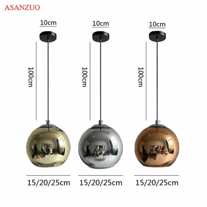 Modern glass pendant lights – kitchen round metallic hanging lamps