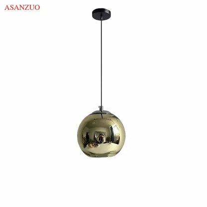 Modern glass pendant lights – kitchen round metallic hanging lamps