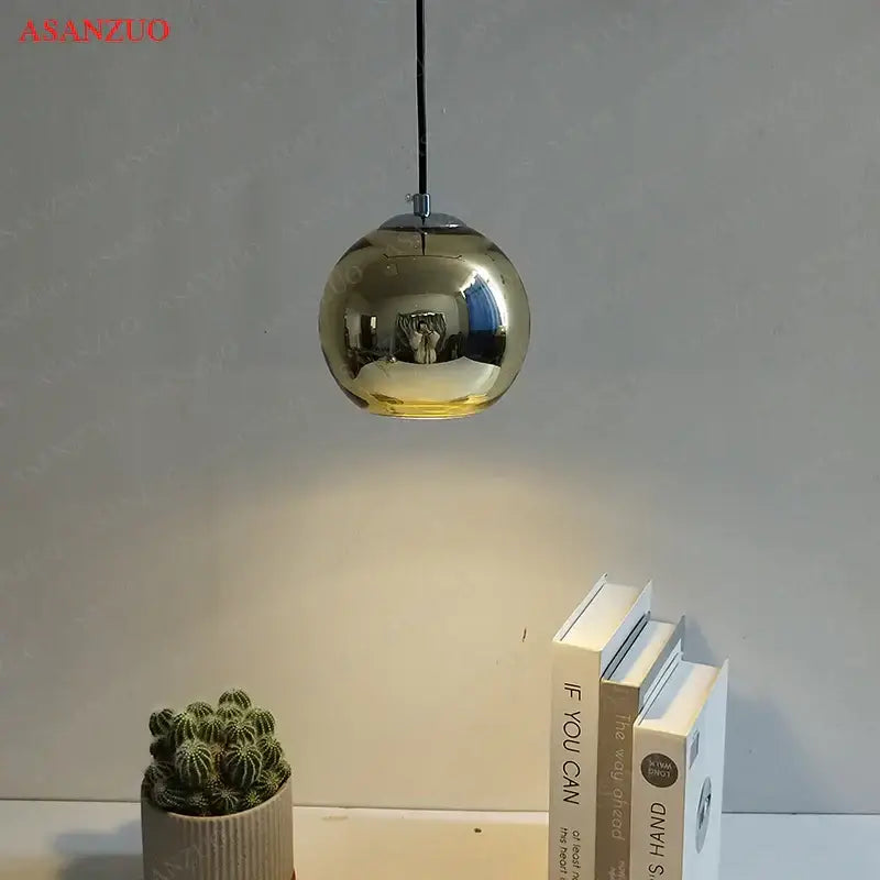 Modern glass pendant lights – kitchen round metallic hanging lamps