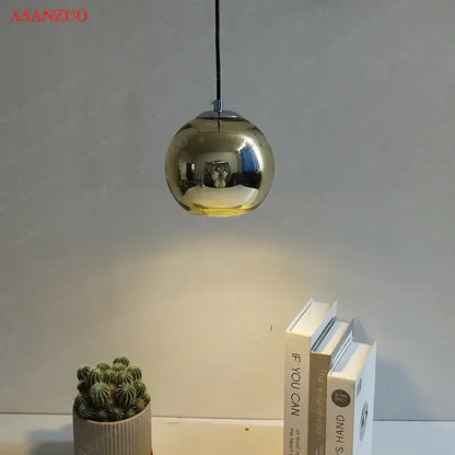 Modern glass pendant lights – kitchen round metallic hanging lamps