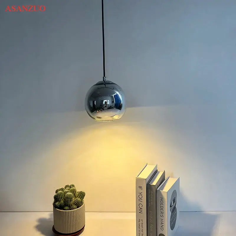 Modern glass pendant lights – kitchen round metallic hanging lamps