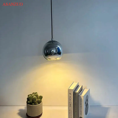 Modern glass pendant lights – kitchen round metallic hanging lamps