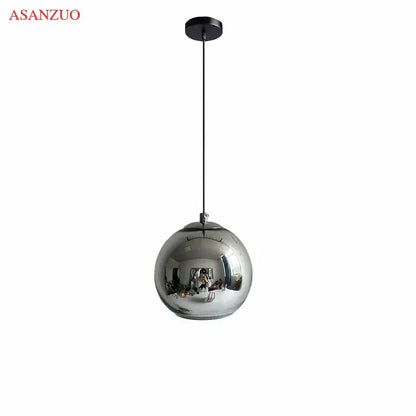 Modern glass pendant lights – kitchen round metallic hanging lamps