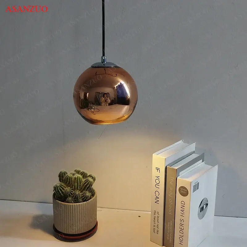 Modern glass pendant lights – kitchen round metallic hanging lamps