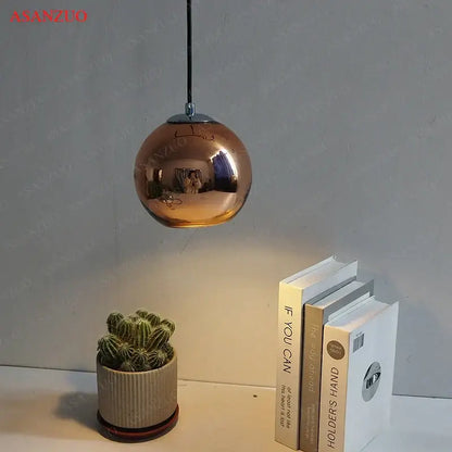 Modern glass pendant lights – kitchen round metallic hanging lamps