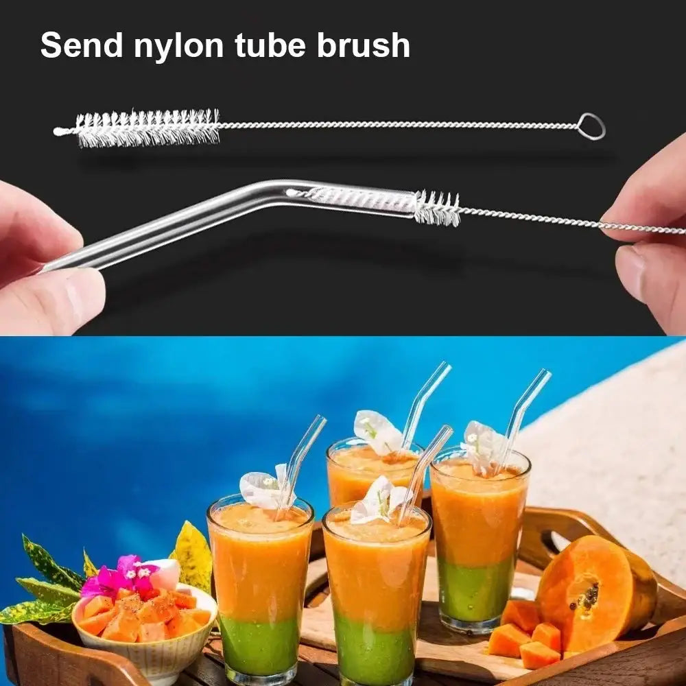 Modern glass straw set with oil dispenser – kitchen & bar accessory