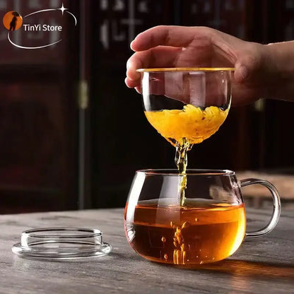 Modern glass tea cup with infuser and lid – kitchen drinkware