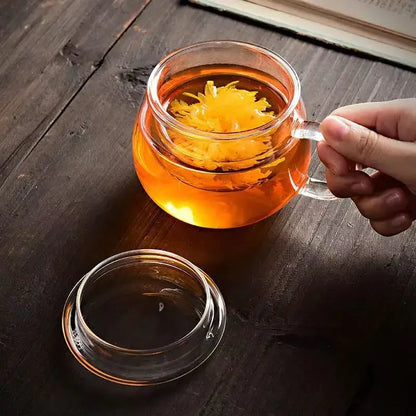 Modern glass tea cup with infuser and lid – kitchen drinkware