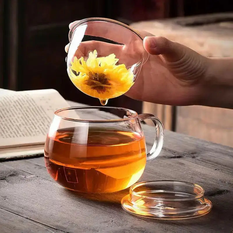 Modern glass tea cup with infuser and lid – kitchen drinkware