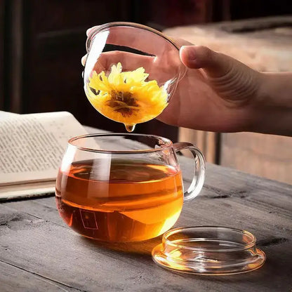 Modern glass tea cup with infuser and lid – kitchen drinkware