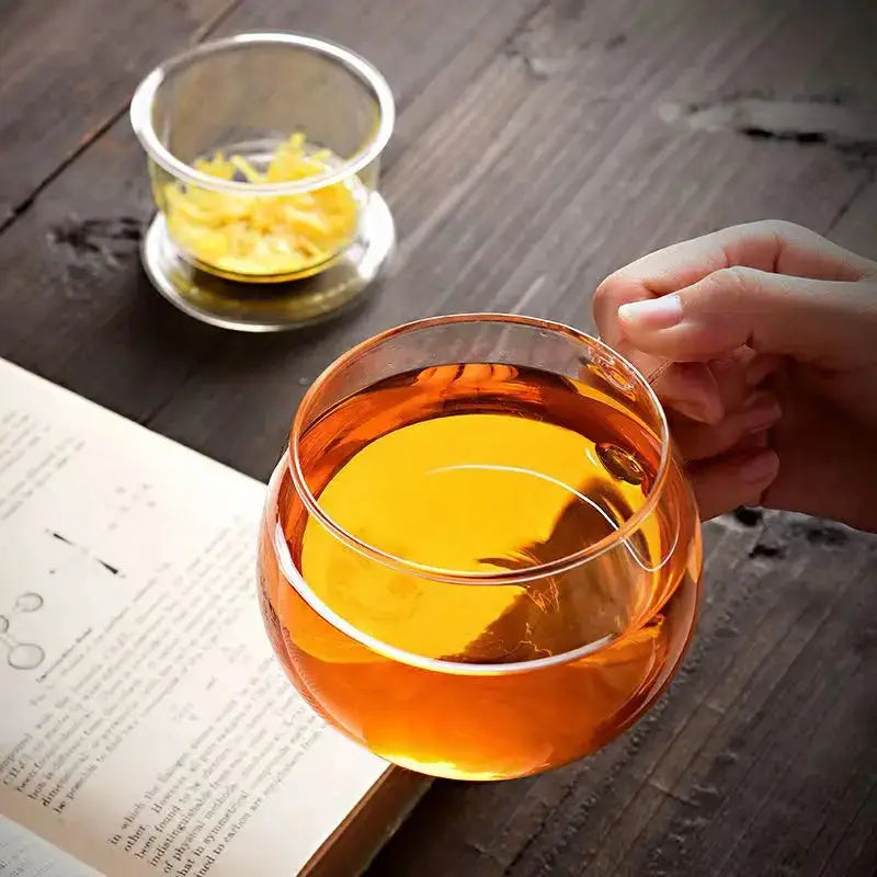 Modern glass tea cup with infuser and lid – kitchen drinkware