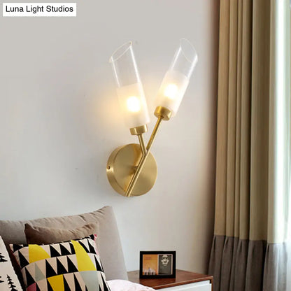 DecorBites™ Modern Glass Wall Sconce with Beveled Tubes and 2-Light Brass Fixture