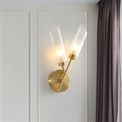 DecorBites™ Modern Glass Wall Sconce with Beveled Tubes and 2-Light Brass Fixture