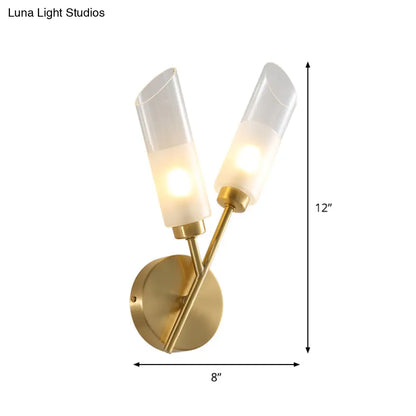 DecorBites™ Modern Glass Wall Sconce with Beveled Tubes and 2-Light Brass Fixture