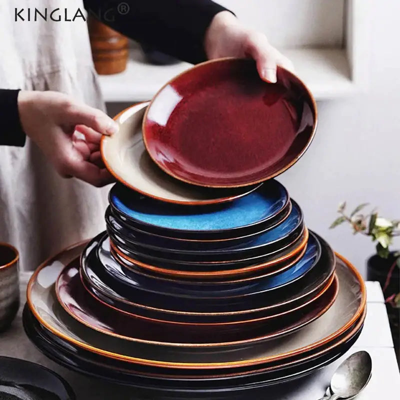 Modern glazed ceramic round plate dining room dish