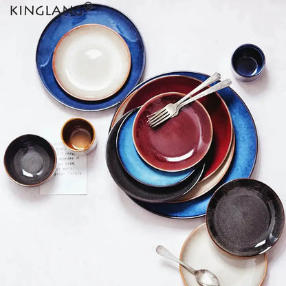 Modern glazed ceramic round plate dining room dish