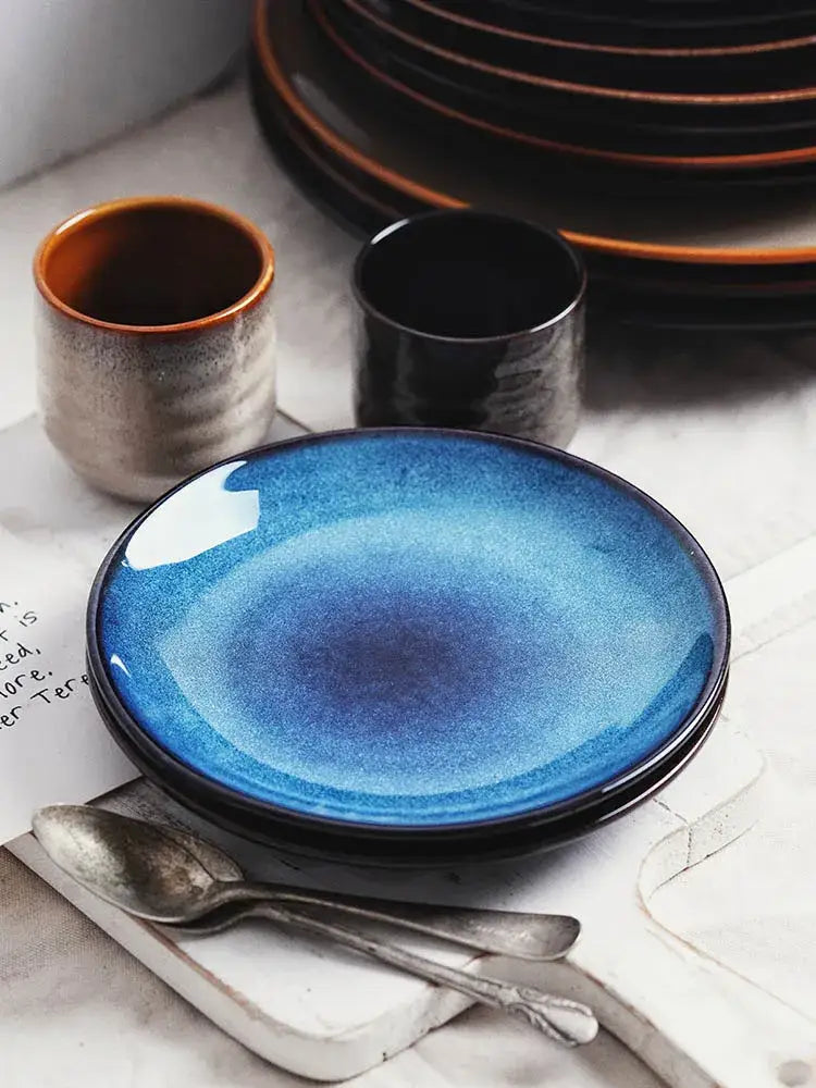 Modern glazed ceramic round plate dining room dish