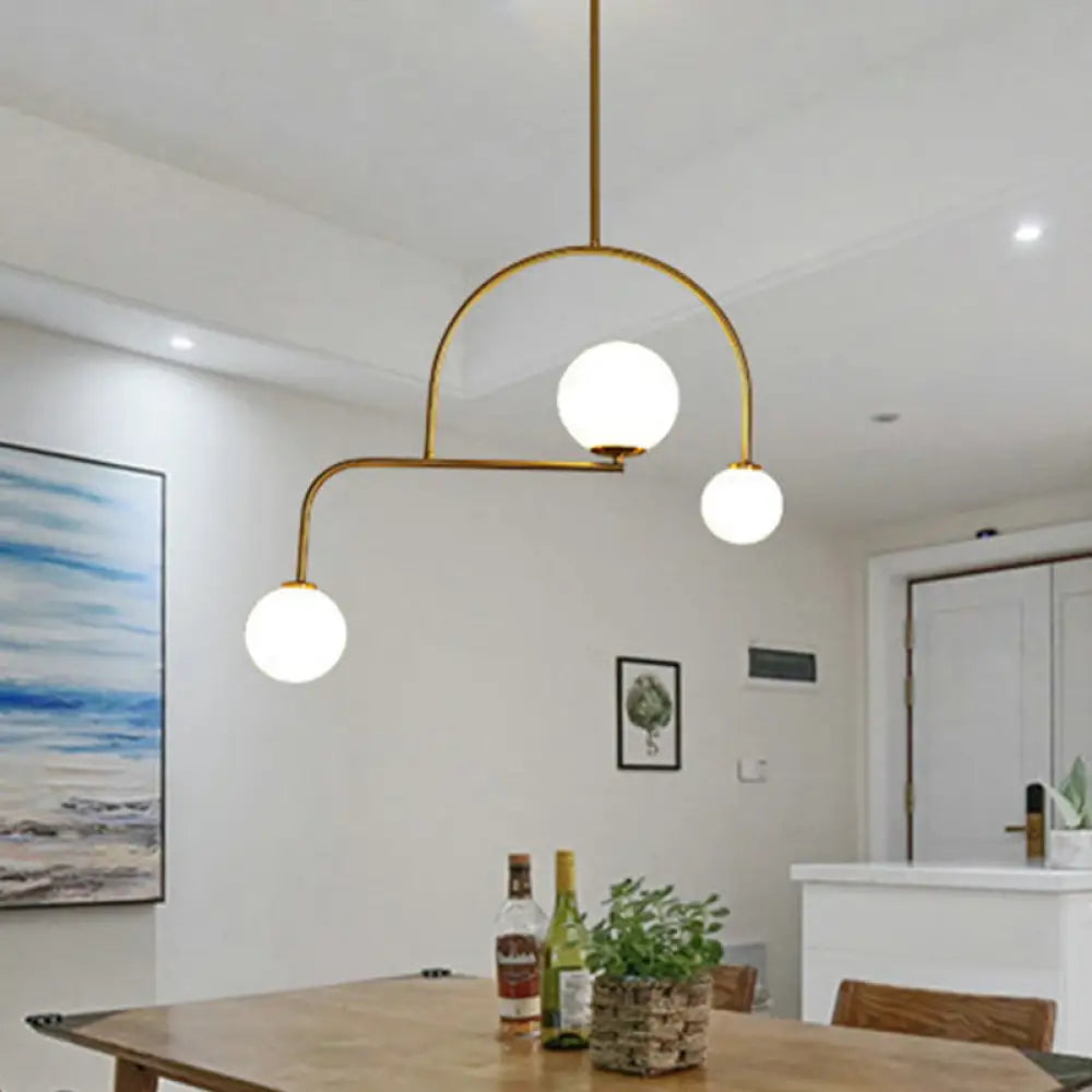 DecorBites™ Modern Global Bedroom Chandelier - White/Yellow Frosted Glass, LED Hanging Light Kit - 3 Bulbs