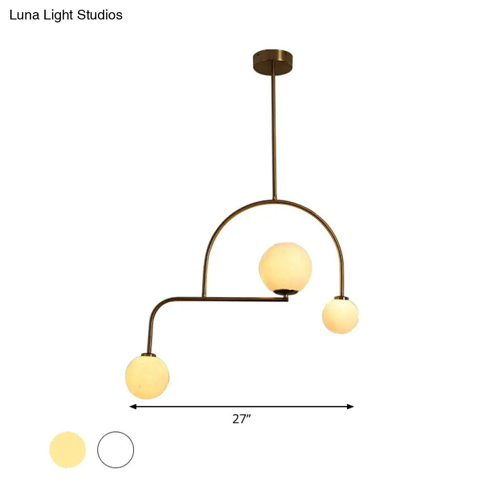 DecorBites™ Modern Global Bedroom Chandelier - White/Yellow Frosted Glass, LED Hanging Light Kit - 3 Bulbs