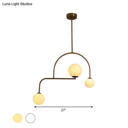 DecorBites™ Modern Global Bedroom Chandelier - White/Yellow Frosted Glass, LED Hanging Light Kit - 3 Bulbs