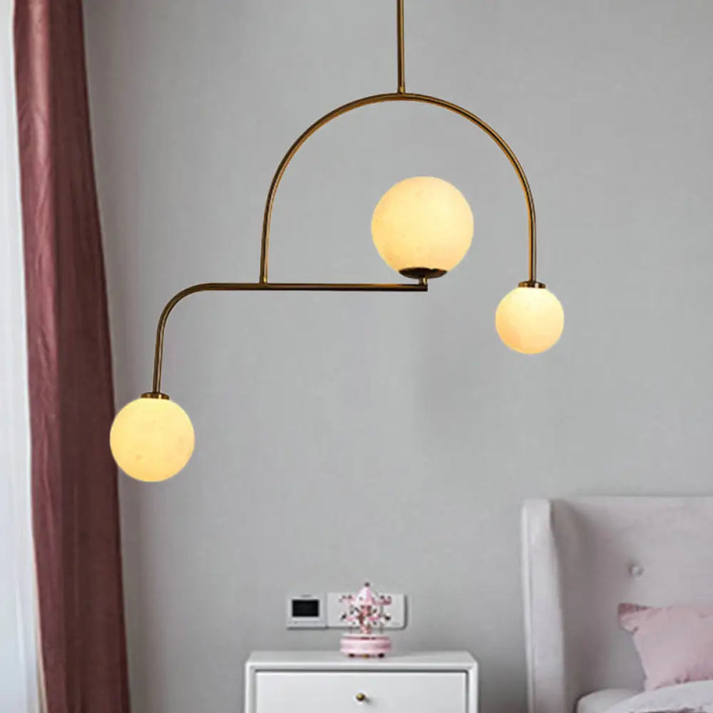 DecorBites™ Modern Global Bedroom Chandelier - White/Yellow Frosted Glass, LED Hanging Light Kit - 3 Bulbs