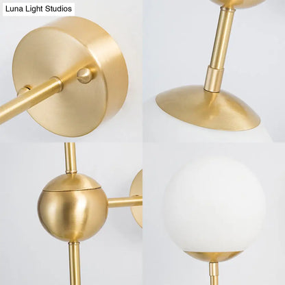 DecorBites™ Modern Globe Wall Sconce Light in Brass with White Glass - Bathroom Lighting Fixture