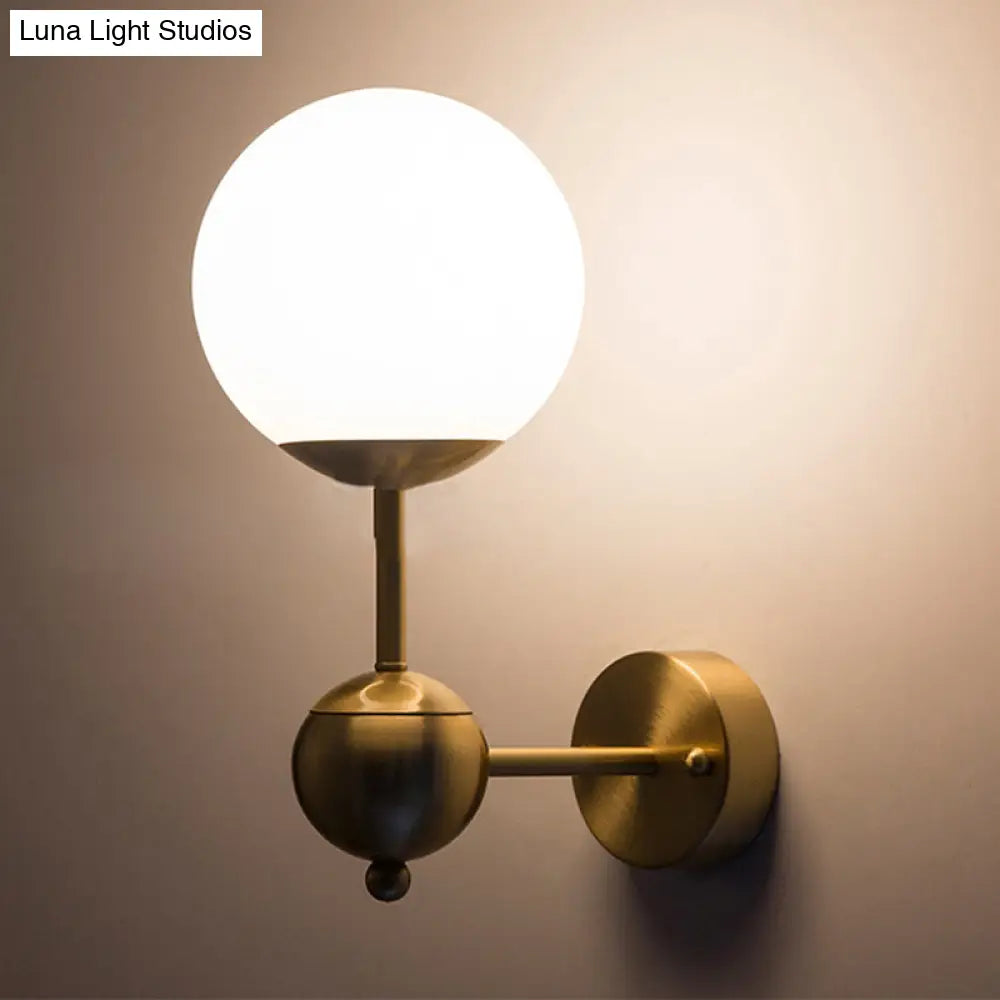 DecorBites™ Modern Globe Wall Sconce Light in Brass with White Glass - Bathroom Lighting Fixture