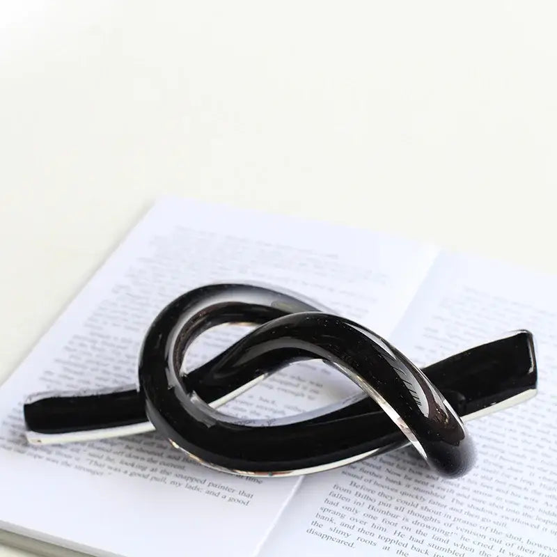 Modern glossy black geometric glass sculpture living room knot decor