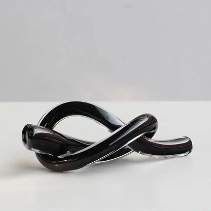 Modern glossy black geometric glass sculpture living room knot decor