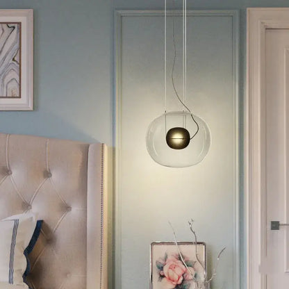 Modern glossy black glass ball pendant light dining room