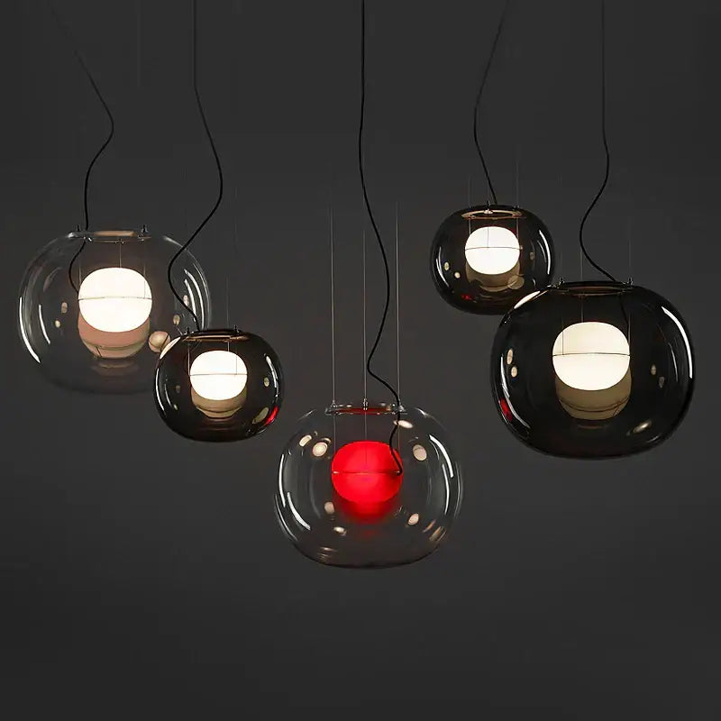 Modern glossy black glass ball pendant light dining room