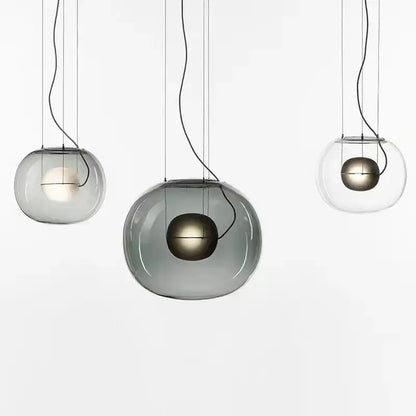 Modern glossy black glass ball pendant light dining room