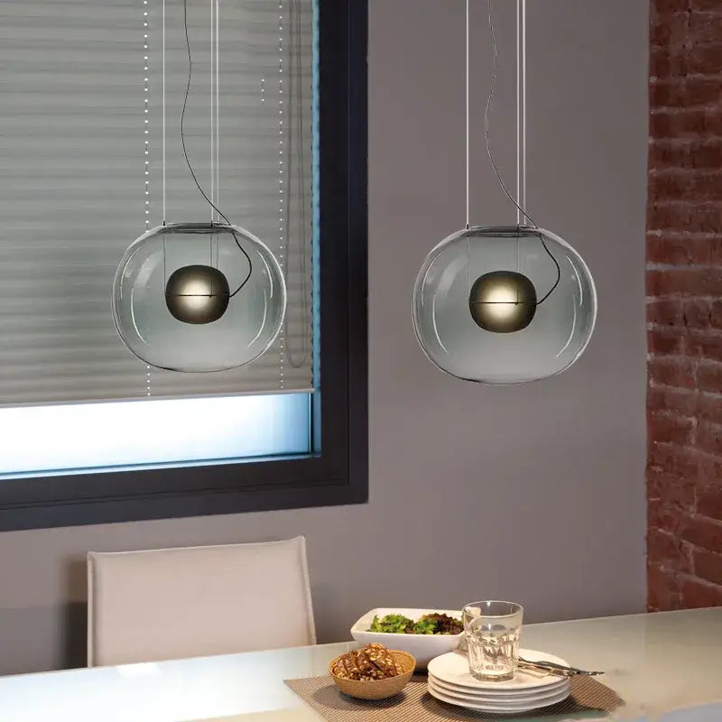 Modern glossy black glass ball pendant light dining room