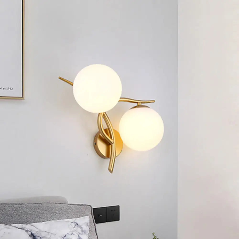 DecorBites™ Modern Gold 2-Head Orb Milk Glass Wall Sconce Light Fixture