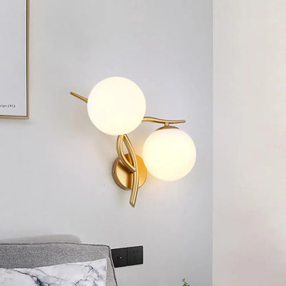 DecorBites™ Modern Gold 2-Head Orb Milk Glass Wall Sconce Light Fixture