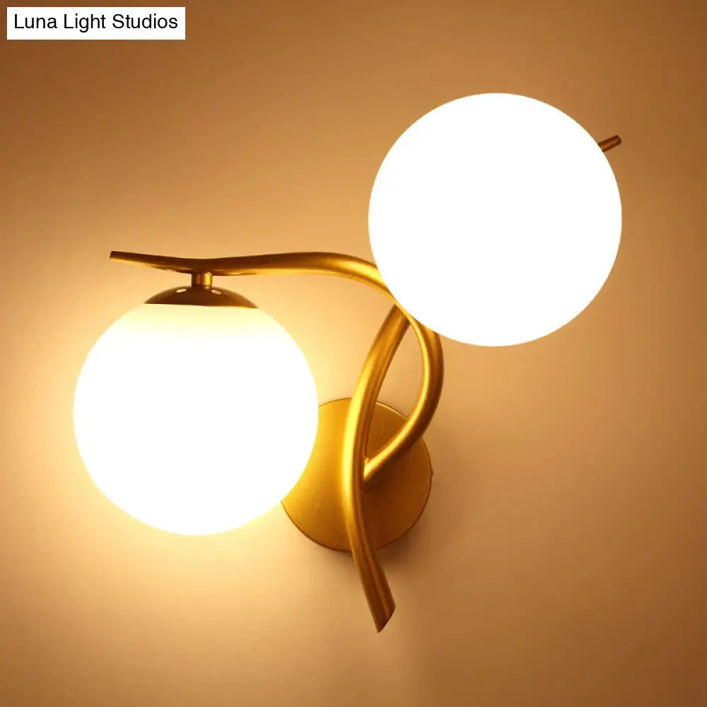 DecorBites™ Modern Gold 2-Head Orb Milk Glass Wall Sconce Light Fixture