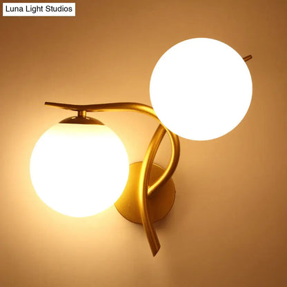 DecorBites™ Modern Gold 2-Head Orb Milk Glass Wall Sconce Light Fixture