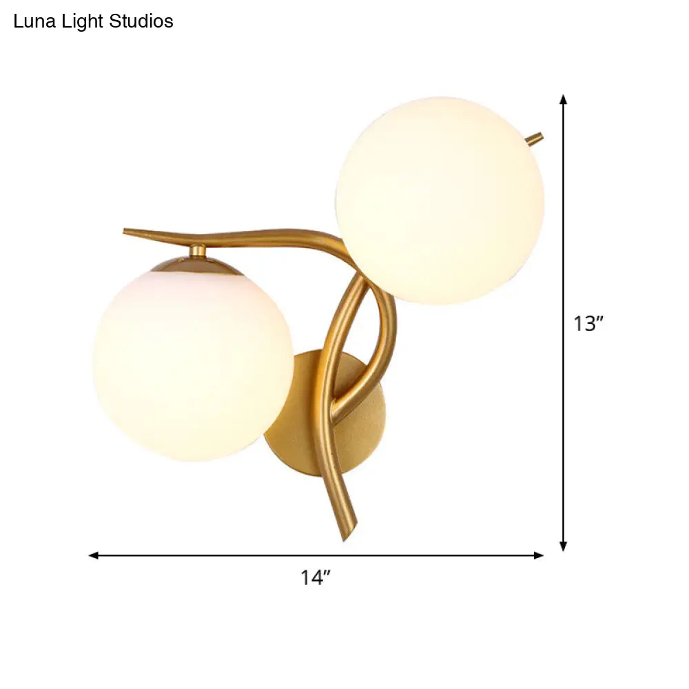 DecorBites™ Modern Gold 2-Head Orb Milk Glass Wall Sconce Light Fixture