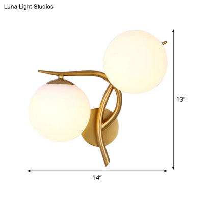 DecorBites™ Modern Gold 2-Head Orb Milk Glass Wall Sconce Light Fixture