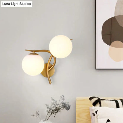 DecorBites™ Modern Gold 2-Head Orb Milk Glass Wall Sconce Light Fixture