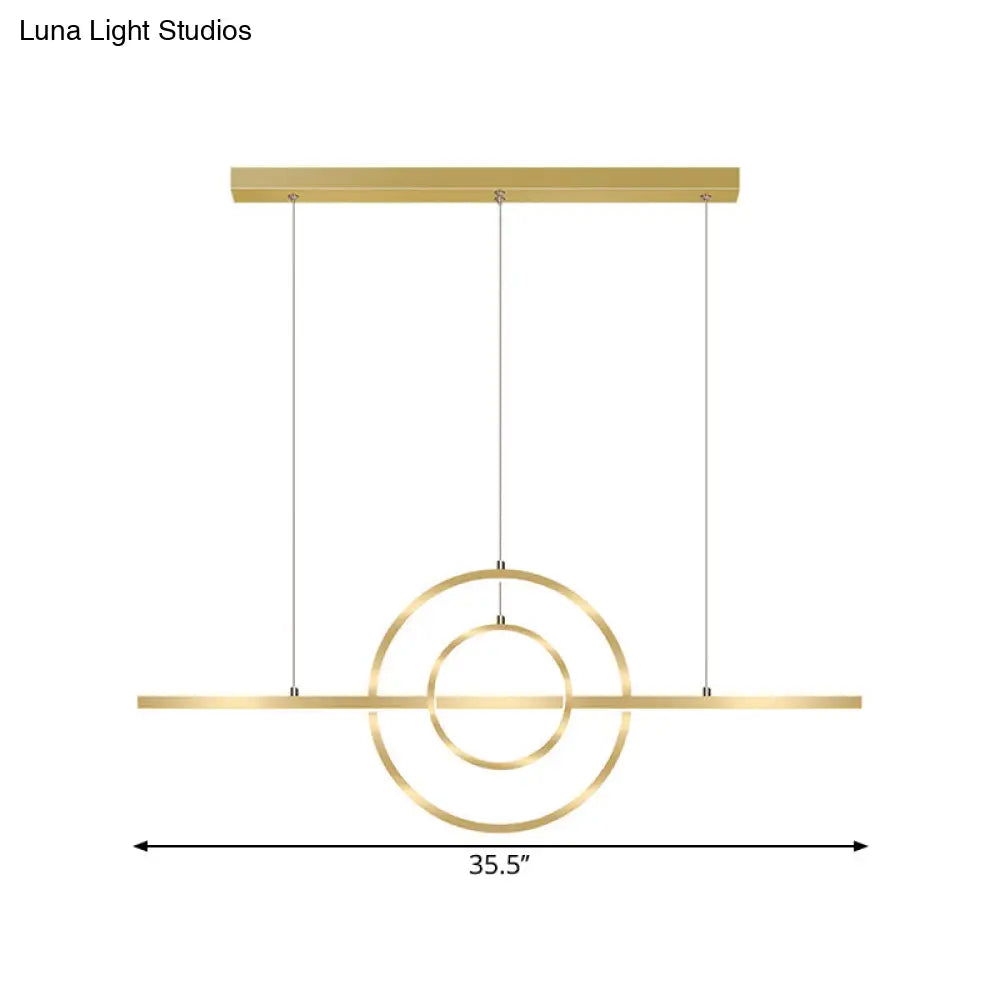 DecorBites™ Modern Gold 2-Ring LED Island Pendant Lamp with Warm/White Light - Perfect for Dining Room