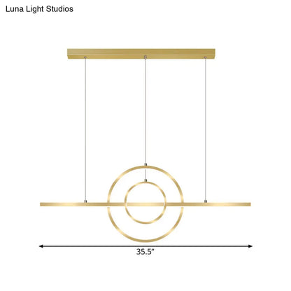 DecorBites™ Modern Gold 2-Ring LED Island Pendant Lamp with Warm/White Light - Perfect for Dining Room